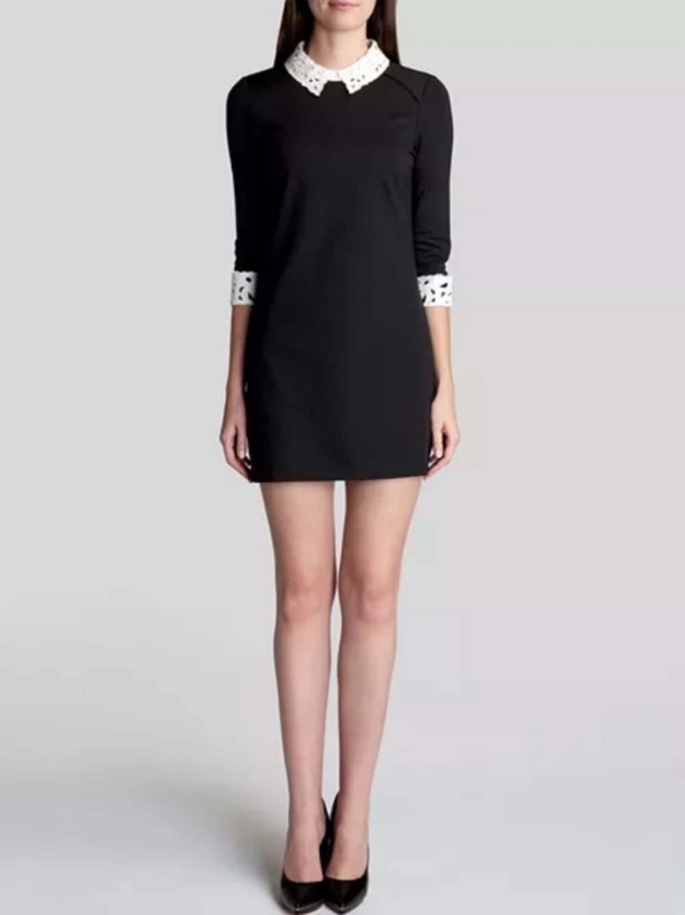 Ted Baker Black Mini Shift Dress with White Lace Cuffs